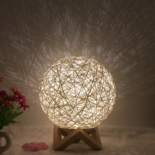 Hand-Woven Linen Thread Globe Lamp – Smart USB Rechargeable Night Light with 7-Color Transition