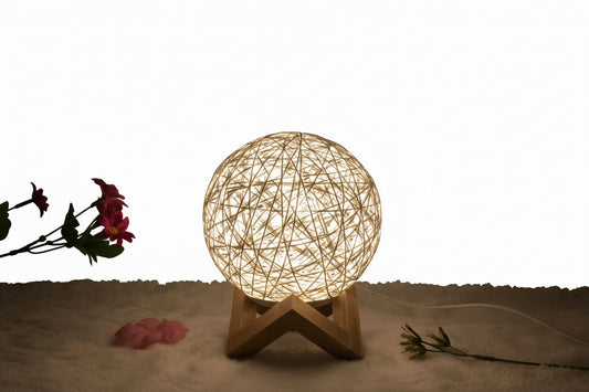 Hand-Woven Linen Thread Globe Lamp – Smart USB Rechargeable Night Light with 7-Color Transition