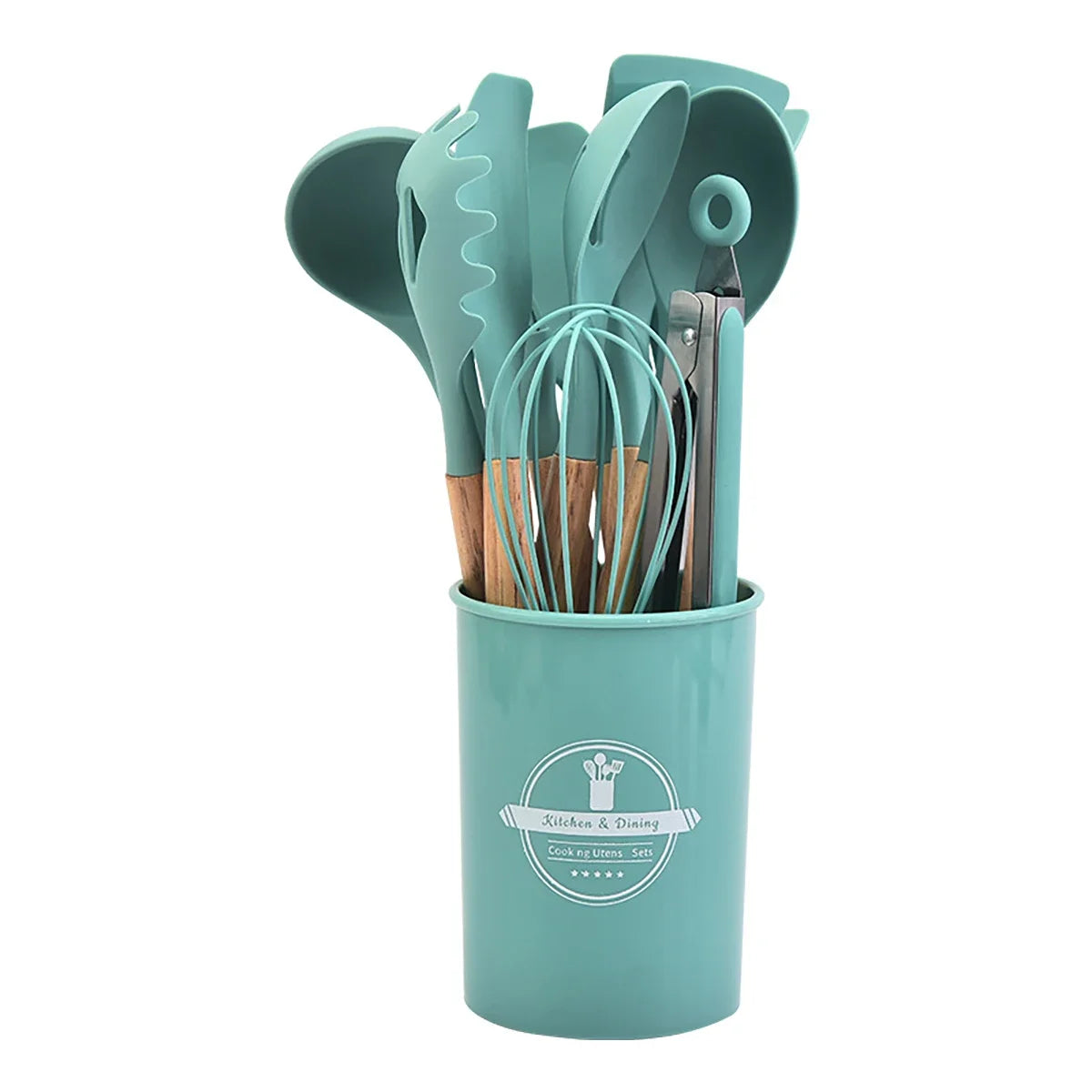 Elite 12-Piece Silicone Cooking Utensils Set with Wooden Handles