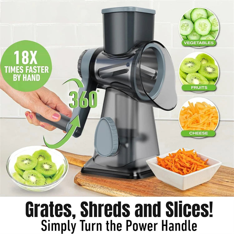3 in 1 Rotary Cheese Grater Versatile Manual Vegetable Slicer Peanut Nuts Grinder