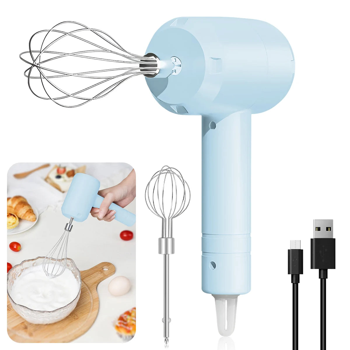 1Pcs Electric Whisk Stirrer Milk Frother Food Processor Portable 3-speed Whisk Cake Baking Kitchen Tools