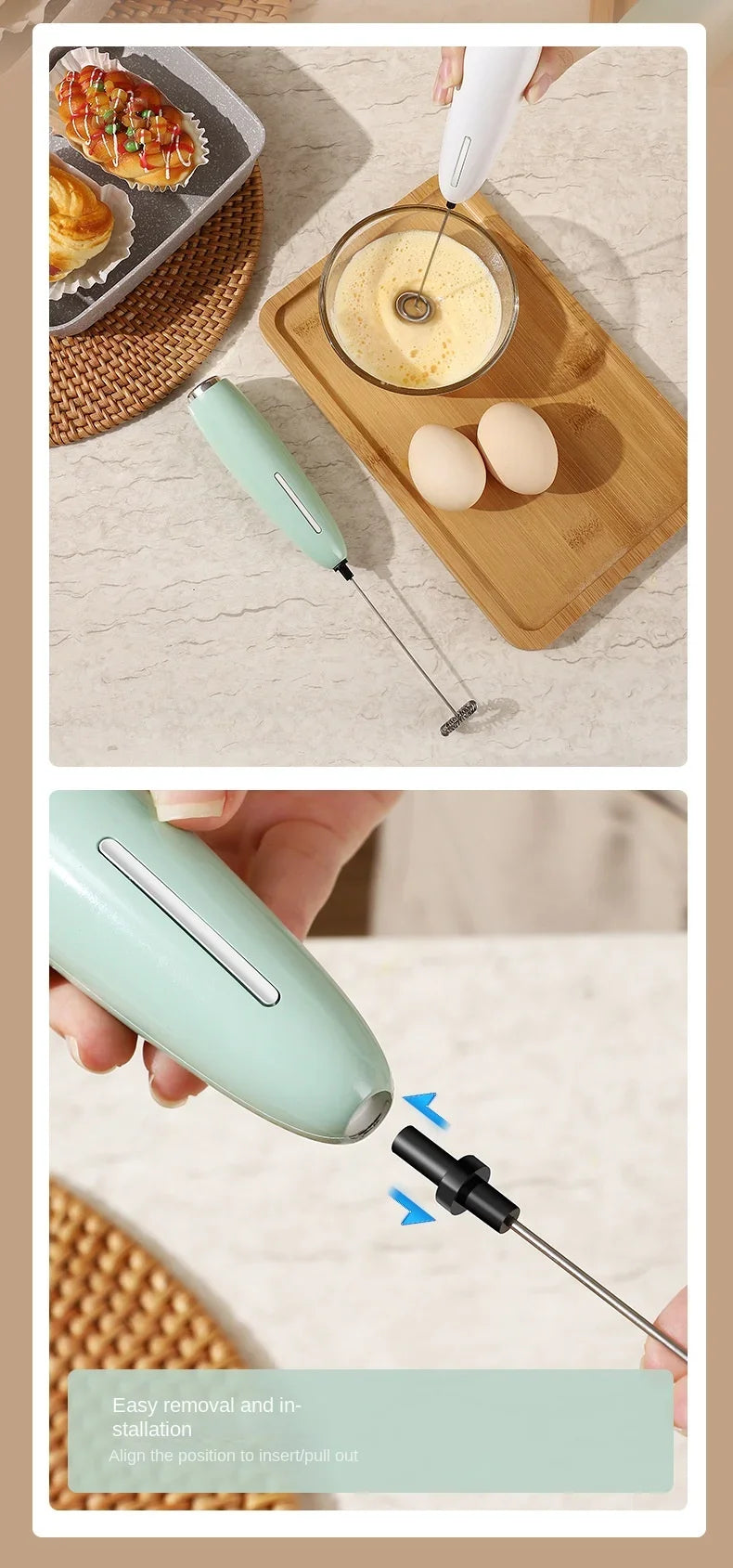 Professional Drink Mixer & Milk Frother – Cordless Battery-Powered Foamer for Lattes & Matcha