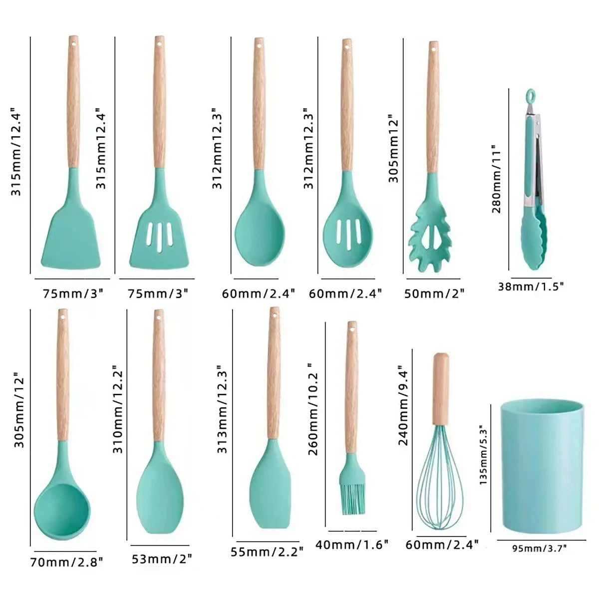 Elite 12-Piece Silicone Cooking Utensils Set with Wooden Handles