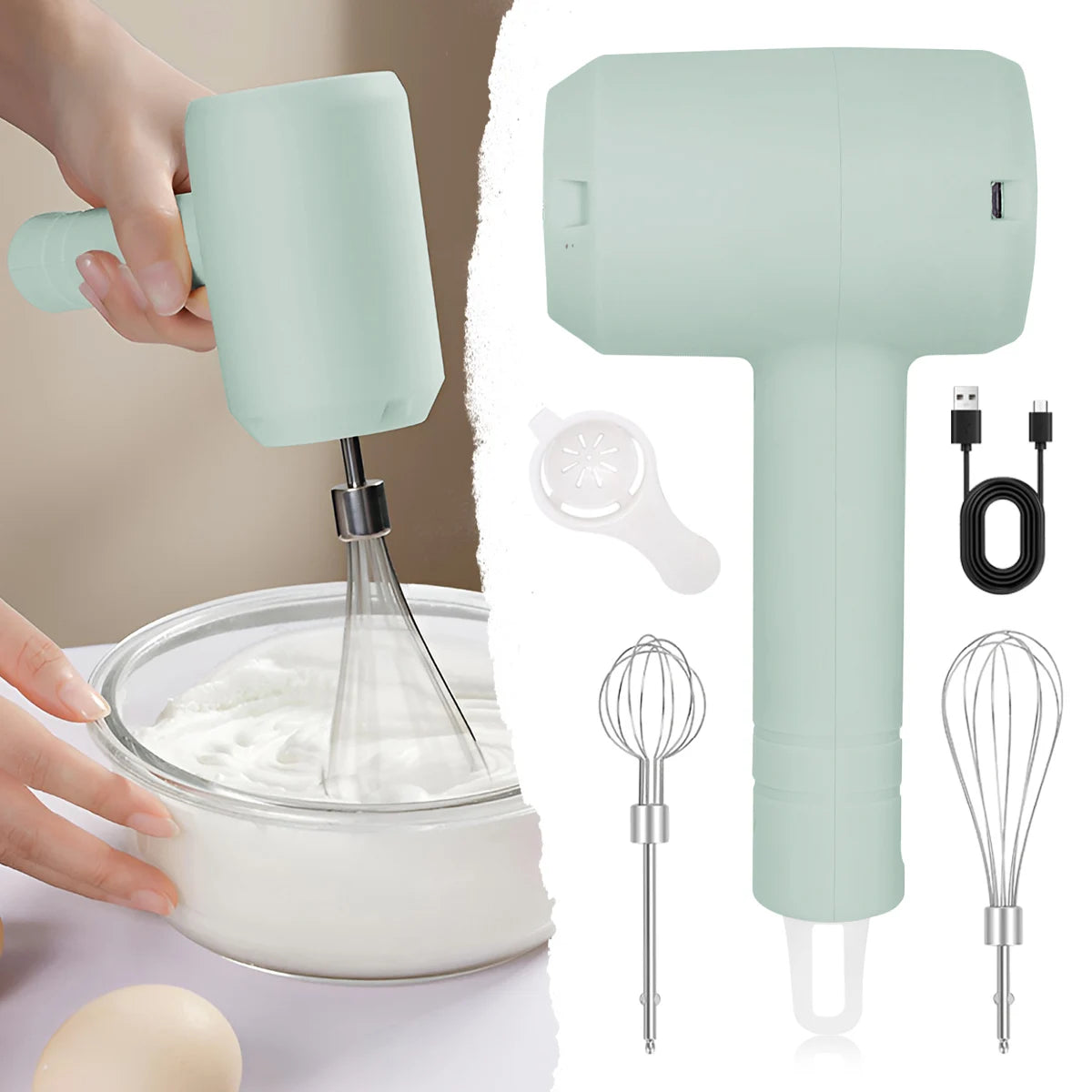 1Pcs Electric Whisk Stirrer Milk Frother Food Processor Portable 3-speed Whisk Cake Baking Kitchen Tools