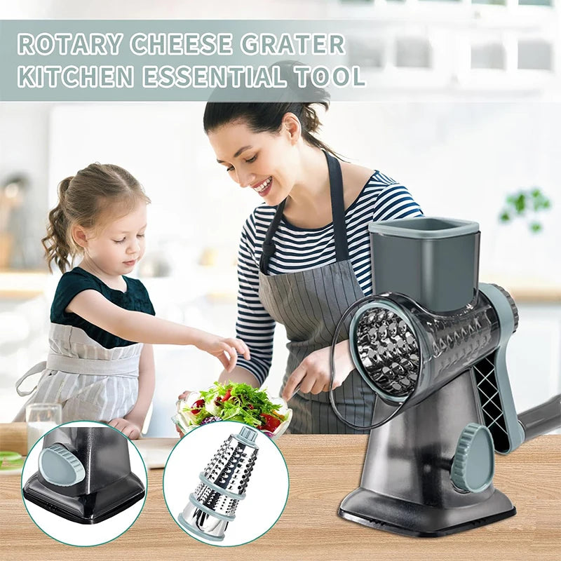3 in 1 Rotary Cheese Grater Versatile Manual Vegetable Slicer Peanut Nuts Grinder