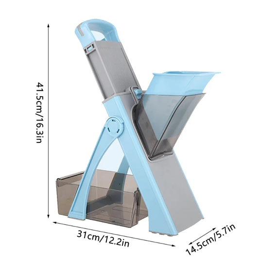 Safe Vegetable Slicer Adjustable Vegetable Chopper with 4 Modes Dicer, Julienne Kitchen Chopping Artifact (SkyBlue)