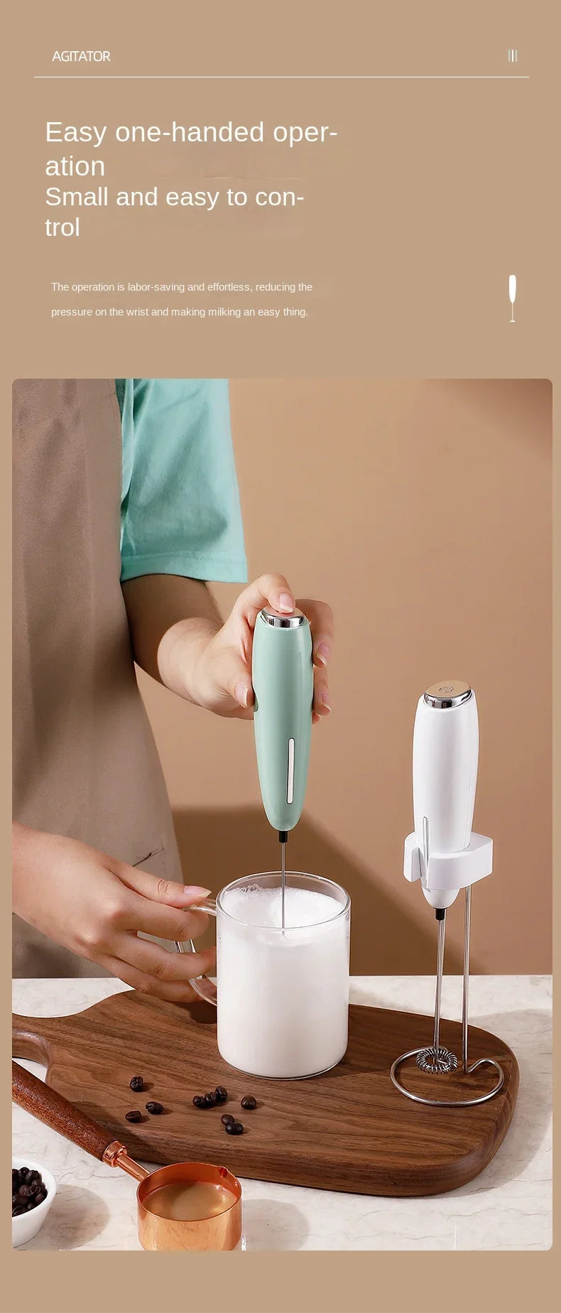 Professional Drink Mixer & Milk Frother – Cordless Battery-Powered Foamer for Lattes & Matcha