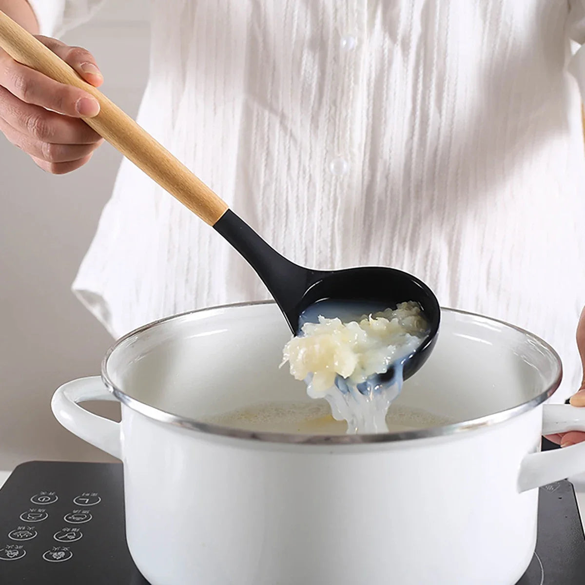 Elite 12-Piece Silicone Cooking Utensils Set with Wooden Handles