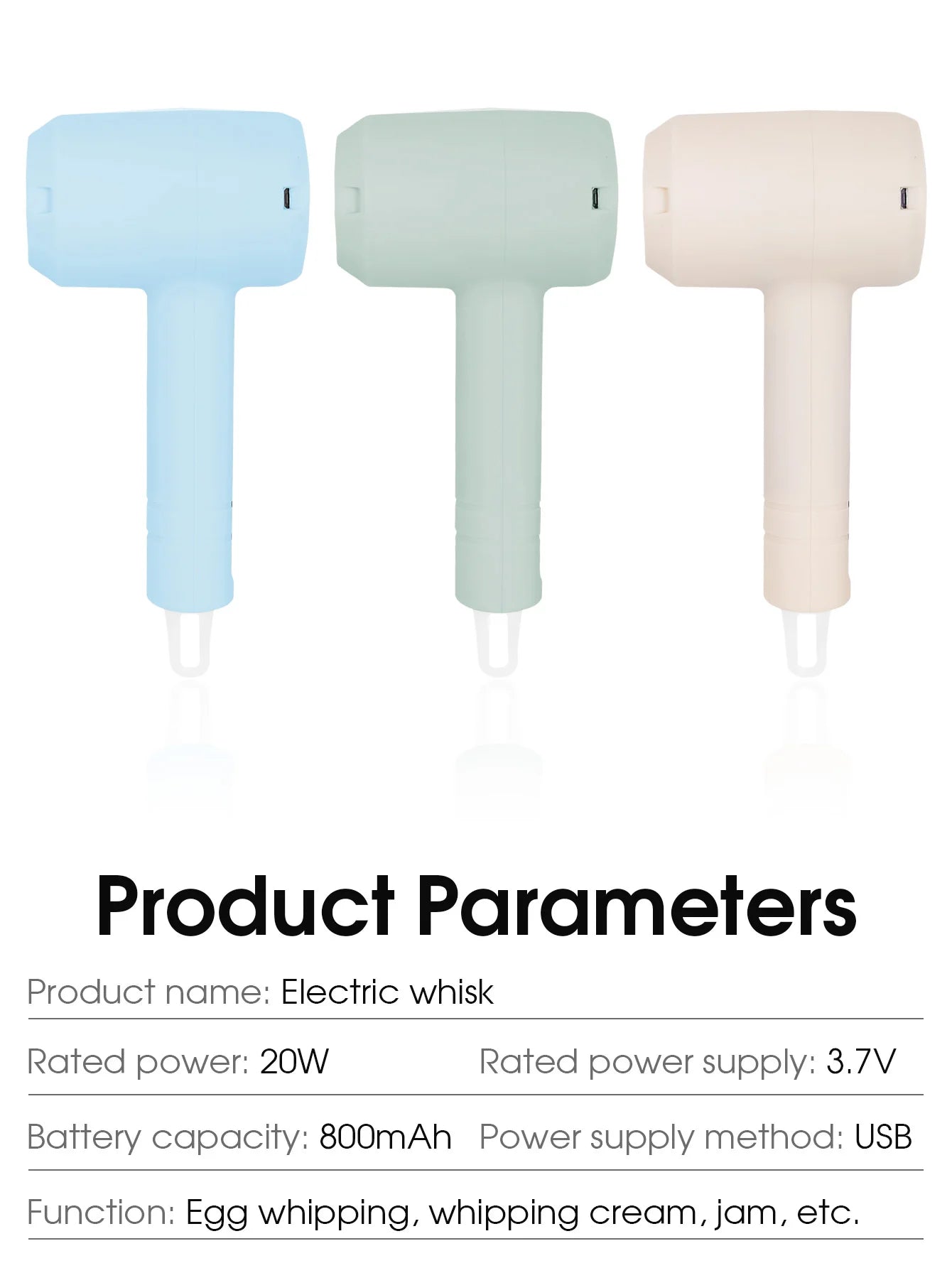 1Pcs Electric Whisk Stirrer Milk Frother Food Processor Portable 3-speed Whisk Cake Baking Kitchen Tools