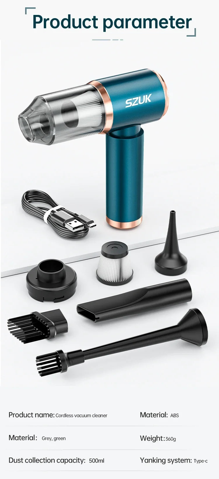 SZUK New Mini Car Vacuum Cleaner 165000Pa Wireless Vacuum Cleaner Powerful Suction Handheld Portable Vacuum Cleaner for car