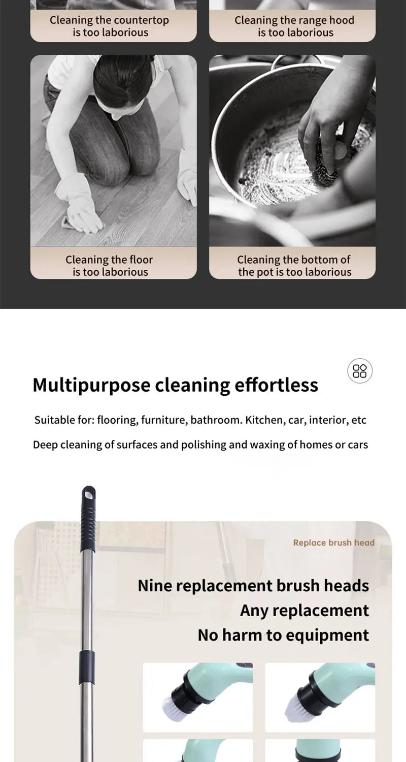 9-in-1 Ultra-Power Electric Spin Scrubber – Cordless Deep Cleaning Brush with Extendable Handle