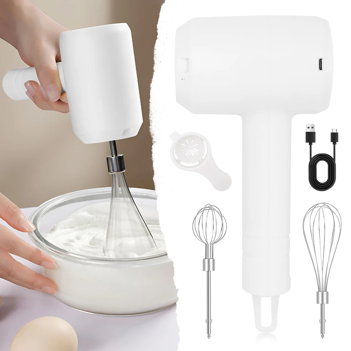 1Pcs Electric Whisk Stirrer Milk Frother Food Processor Portable 3-speed Whisk Cake Baking Kitchen Tools