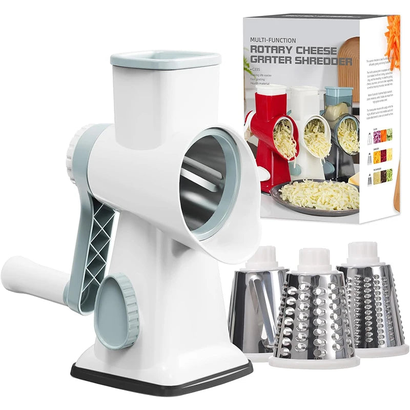 3 in 1 Rotary Cheese Grater Versatile Manual Vegetable Slicer Peanut Nuts Grinder