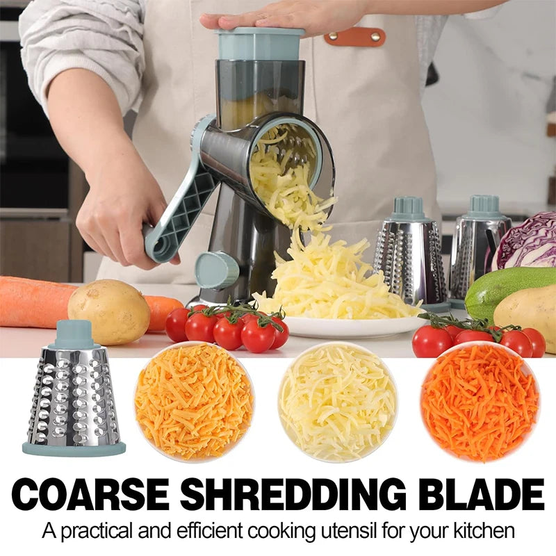 3 in 1 Rotary Cheese Grater Versatile Manual Vegetable Slicer Peanut Nuts Grinder