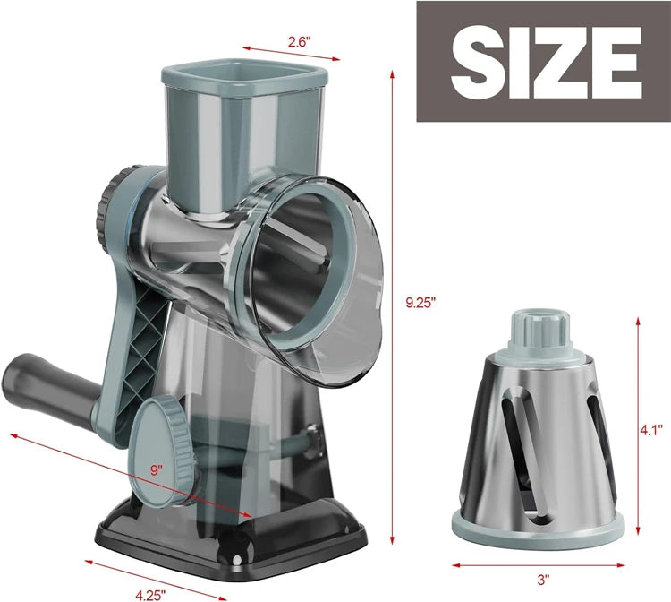 3 in 1 Rotary Cheese Grater Versatile Manual Vegetable Slicer Peanut Nuts Grinder