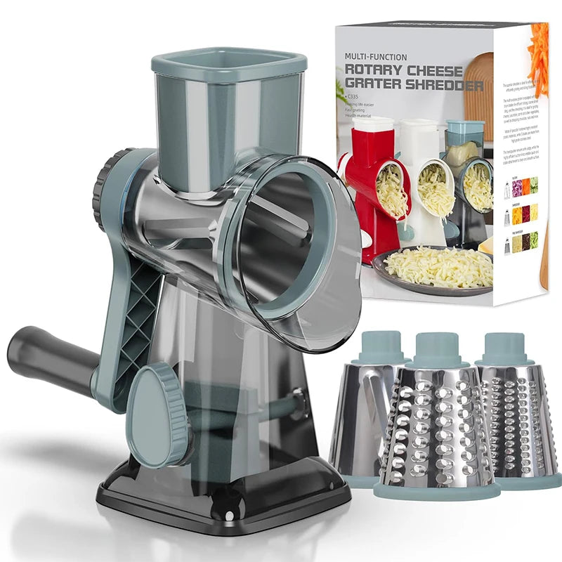 3 in 1 Rotary Cheese Grater Versatile Manual Vegetable Slicer Peanut Nuts Grinder