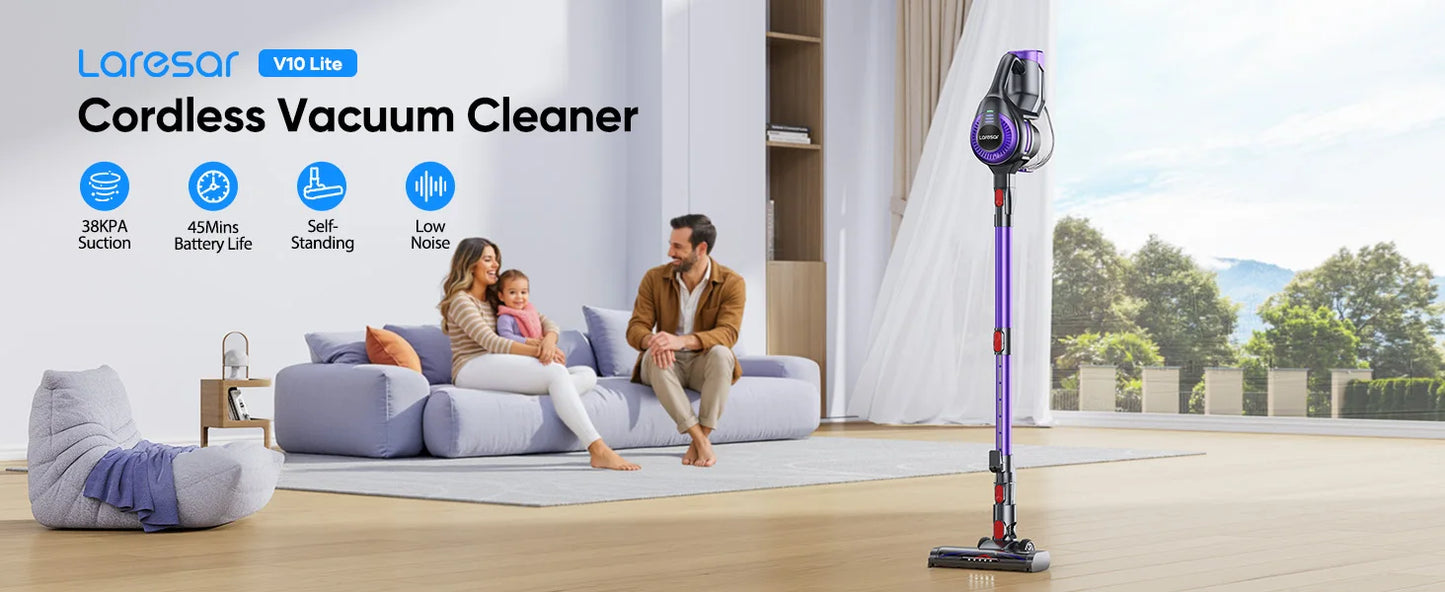 Laresar V10 Lite 38000Pa Cordless Vacuum Cleaner Handheld Strong Suction Button Smart Home Appliance for Carpets Hair 45 Mins